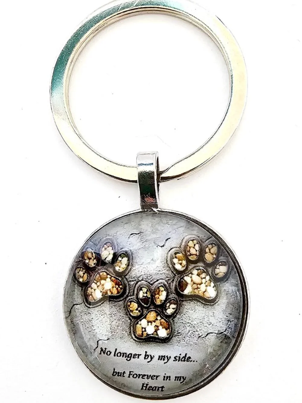 Pet Memorial Keychain Paw Print Rhinestone Dog Cat Loss Sympathy Gift Detachable